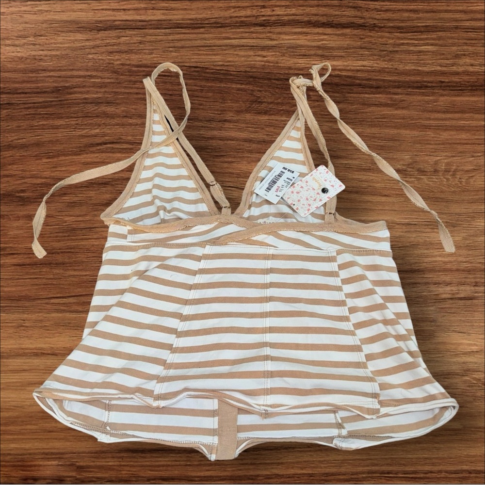 NWT Free People Mylo Striped Button-Down Halter Top Tan Medium - Picture 3 of 8